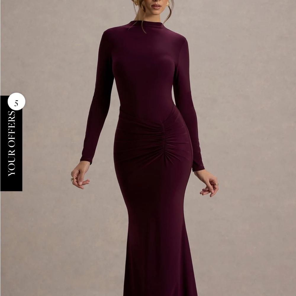Club L - Reid Elegant Plum Long Sleeve Dress. Bump friendly